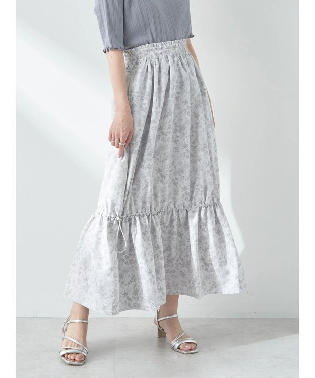 earth music&ecology フラワーティアードテックスカート Grayish Blue