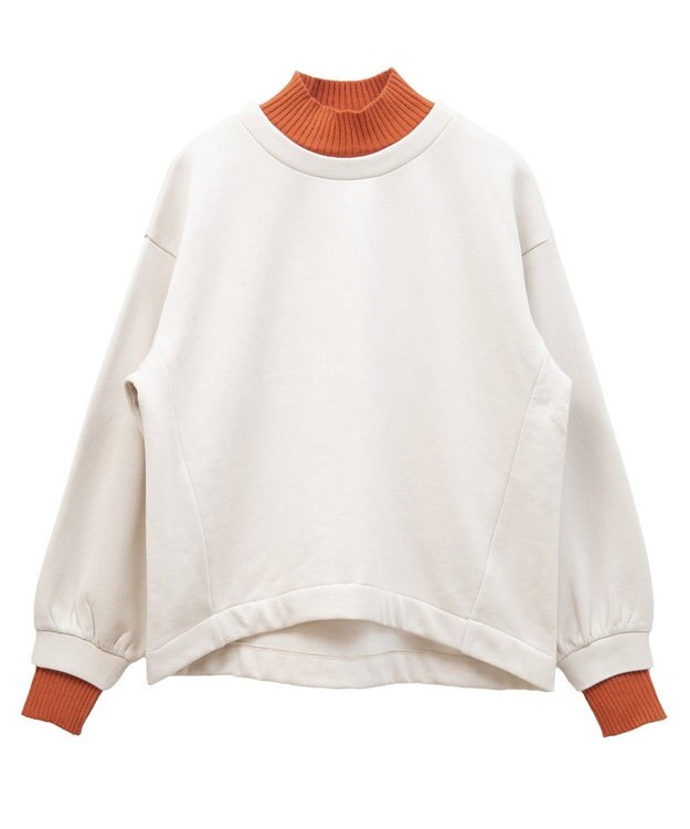 Green Parks 配色リブニットドッキング裏起毛プルオーバ Beige