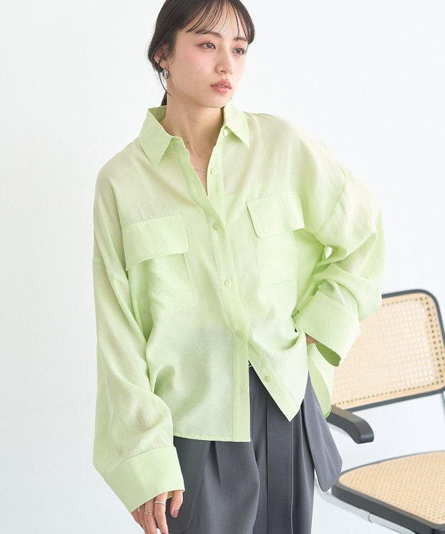 earth music&ecology Ｗポケットシャツ Light Green