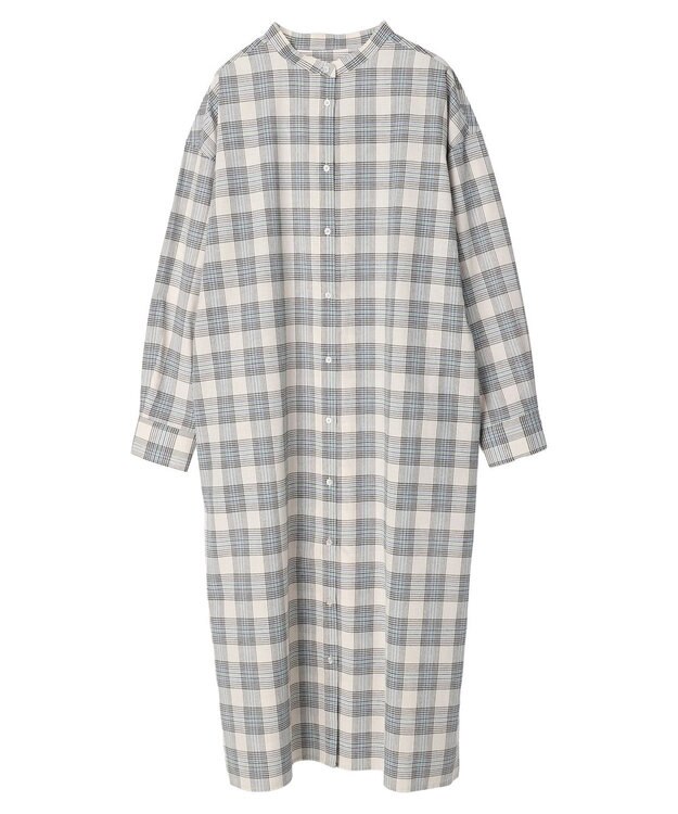 Green Parks 綿麻混バンドカラーシャツワンピース Check