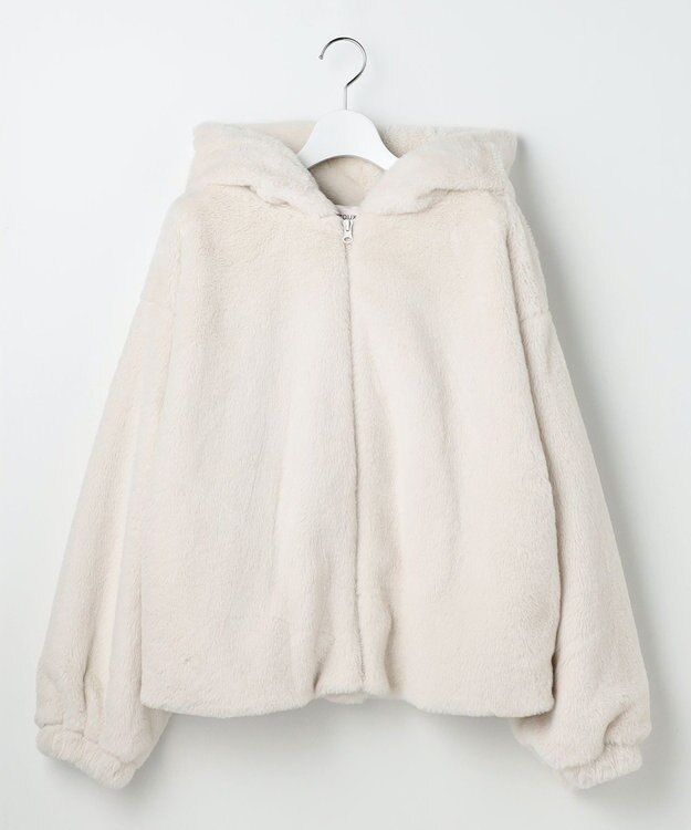 Feroux フード付きフェイクファー パーカー アイボリー系