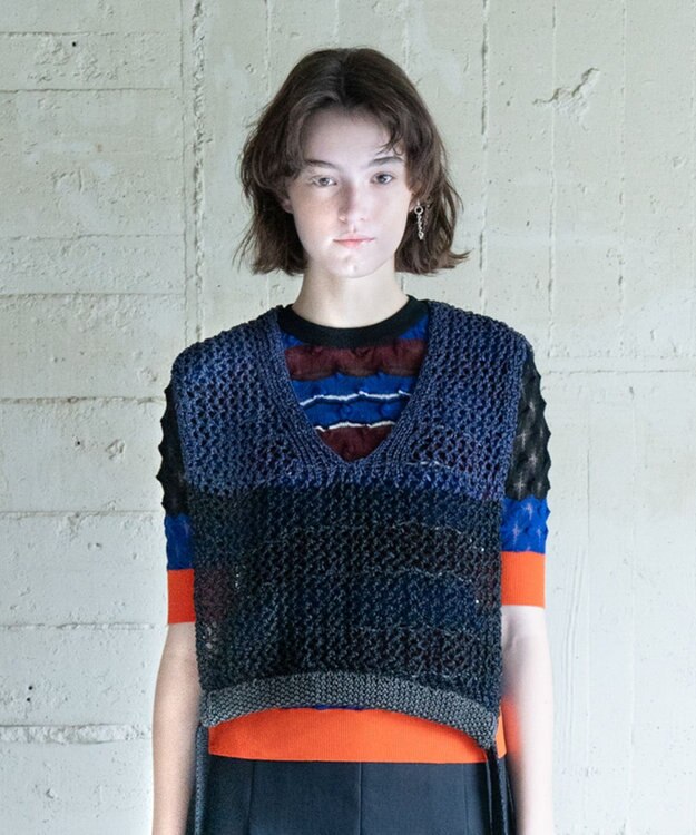 COQ STRATA 和紙ショート丈ベスト ネイビー