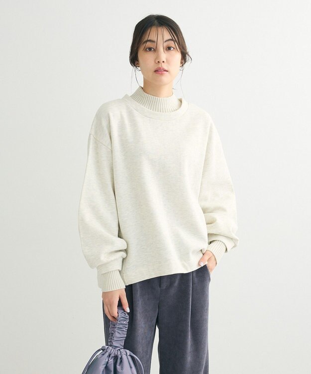 Green Parks 配色リブニットドッキング裏起毛プルオーバ Oatmeal