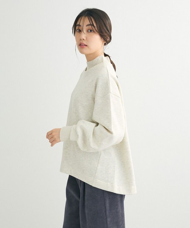 Green Parks 配色リブニットドッキング裏起毛プルオーバ Oatmeal