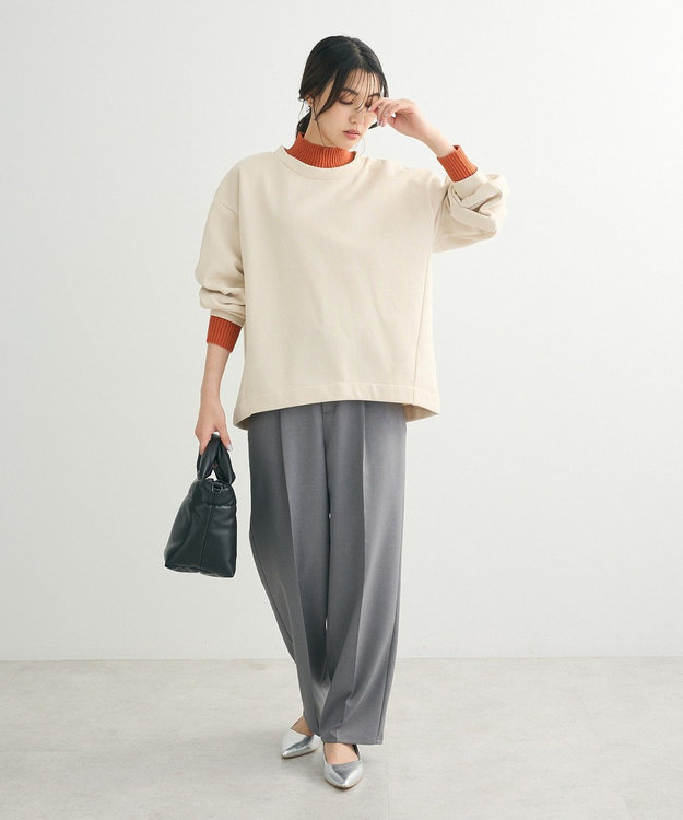 Green Parks 配色リブニットドッキング裏起毛プルオーバ Beige