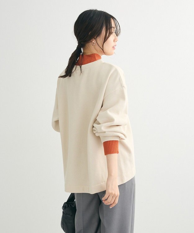 Green Parks 配色リブニットドッキング裏起毛プルオーバ Beige