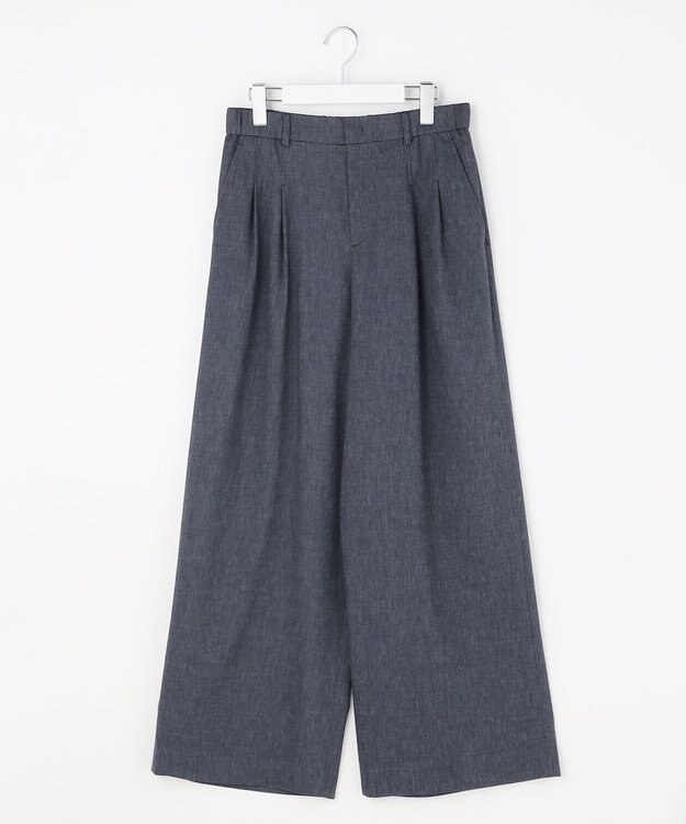 自由区 【セットアップ対応・楽チンキレイ見え】ソフトリネンダンガリーワイド パンツ ネイビー