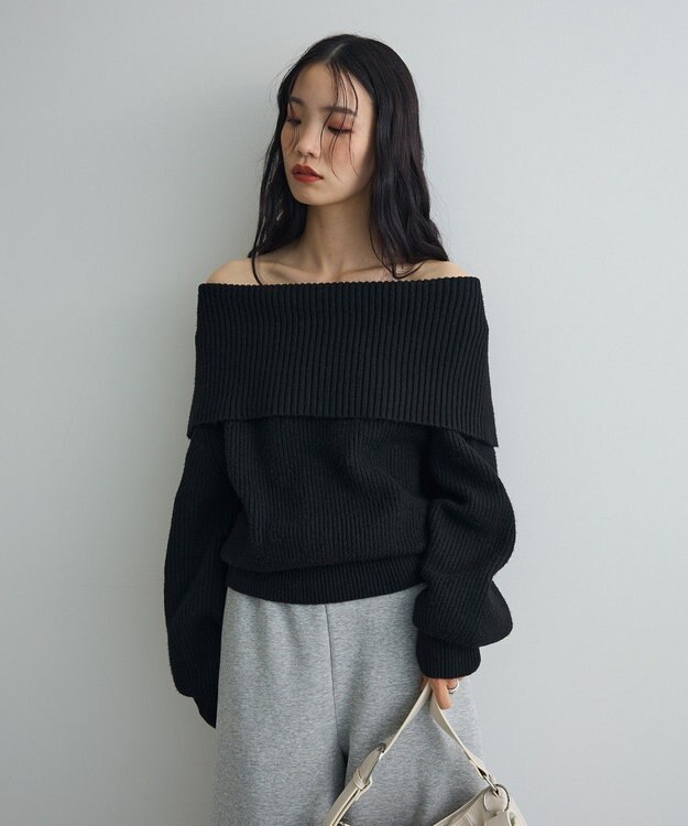 Green Parks オフショルダーニット Black