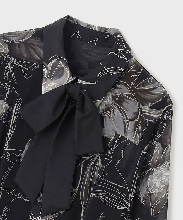 GRACE CONTINENTAL リボン付ロゴフラワープリントワンピース ブラック