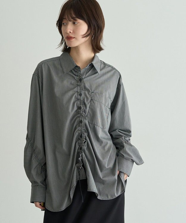 YECCA VECCA ドロストデザインギャザーシャツ Stripe