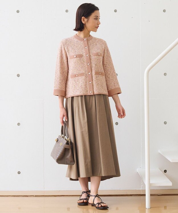 自由区 【XSサイズ～/洗える】カラーミックスツイード ニットカーディガン ローズ系7