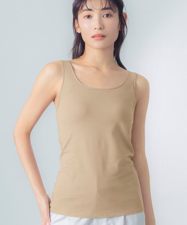 Wing カップ付きタンクトップ 綿混(身生地部) ラク きれいなバストシルエット 【シンクロブラトップ 綿混タイプ】 ブラトップ ET1132 ウイング／ワコール シナモンブラウン