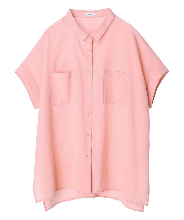 earth music&ecology 配色ステッチＢＩＧシャツ Pink