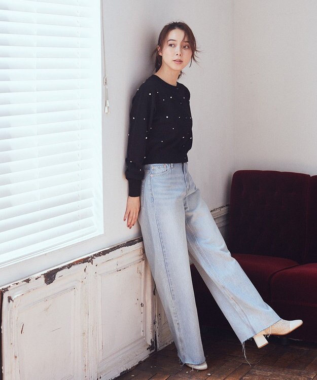 earth music&ecology パール＆ビジューカーディガン Black