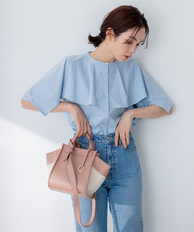 組曲 【洗える】ブラウスライクジャージーポンチョライク カットソー サックスブルー系