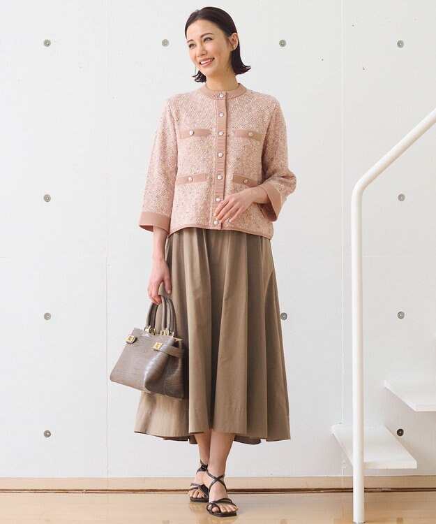 自由区 【XSサイズ～/洗える】カラーミックスツイード ニットカーディガン ローズ系7