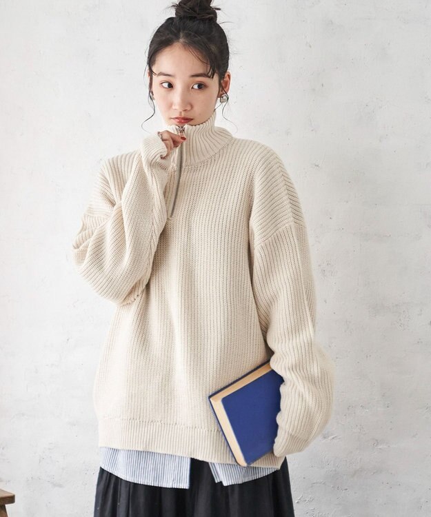 WEGO オーバーフィットハーフジッププルオーバー ホワイト