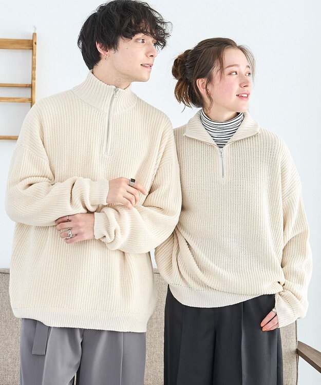 WEGO オーバーフィットハーフジッププルオーバー ホワイト