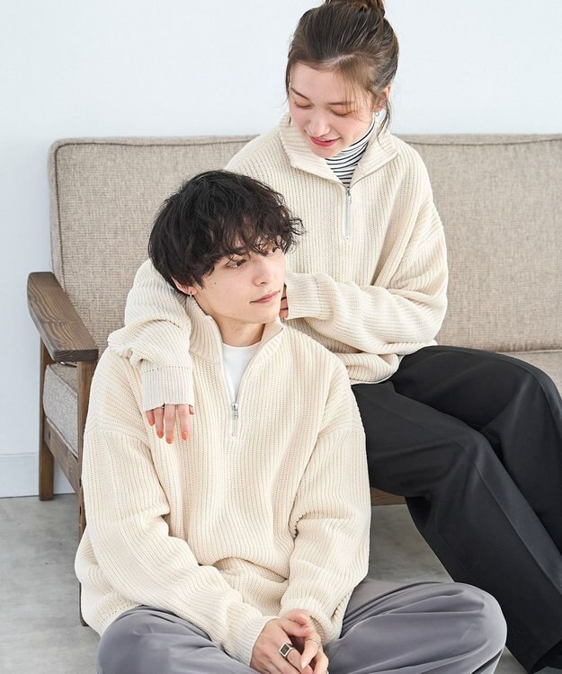 WEGO オーバーフィットハーフジッププルオーバー ホワイト