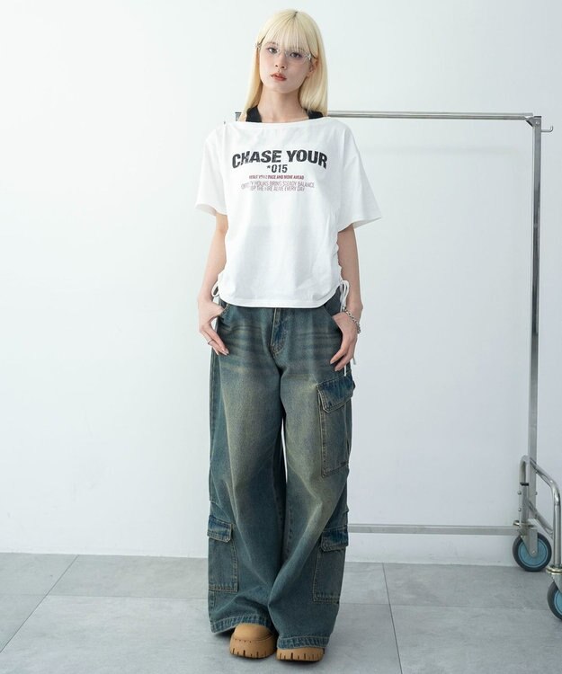 WEGO ホルターネックレイヤードワンショルT ホワイト