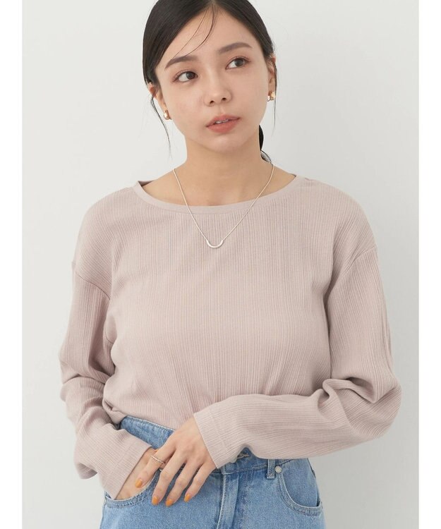 earth music&ecology コットンシアークルーネックプルオーバー Beige