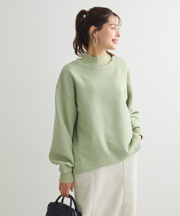 Green Parks 配色リブニットドッキング裏起毛プルオーバ Light Green