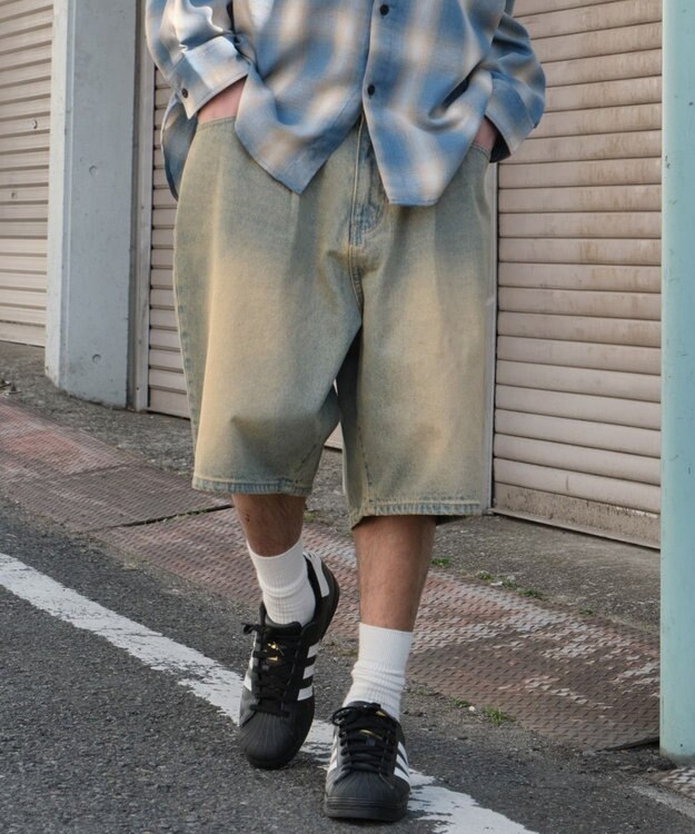 WEGO イージーバギーデニムショーツ デニム淡加工色