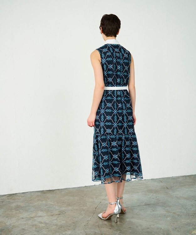 GRACE CONTINENTAL マリン刺繍チュールワンピース ネイビー