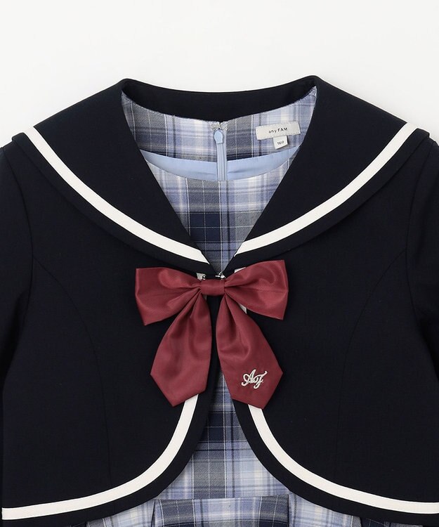 ANY KIDS ジャケット付き チェック ワンピース ネイビー