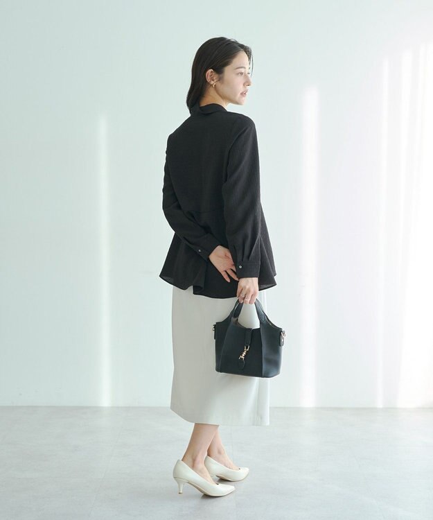 YECCA VECCA パールジャガードペプラムブラウス Black