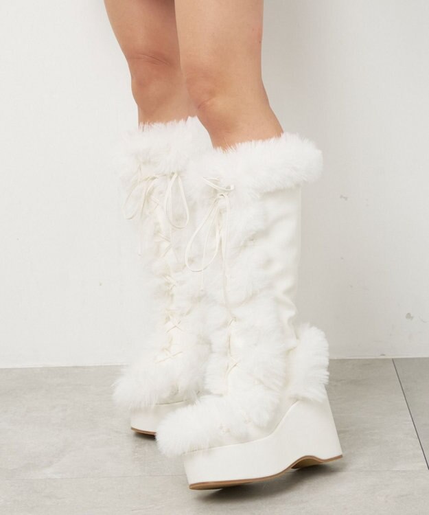 WEGO レースアップボリュームファーロングブーツ ホワイト