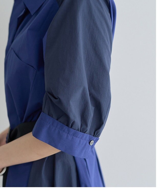 YECCA VECCA ベルト付きスキッパーシャツワンピース Blue