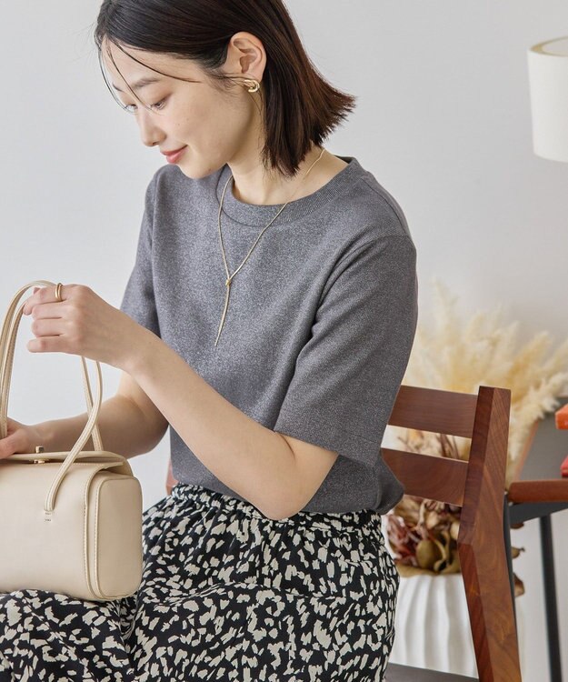 AMERICAN HOLIC ラメリブＴシャツ Charcoal Gray