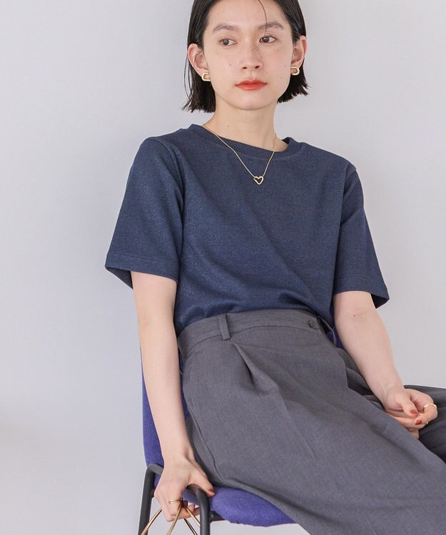 AMERICAN HOLIC ラメリブＴシャツ Navy