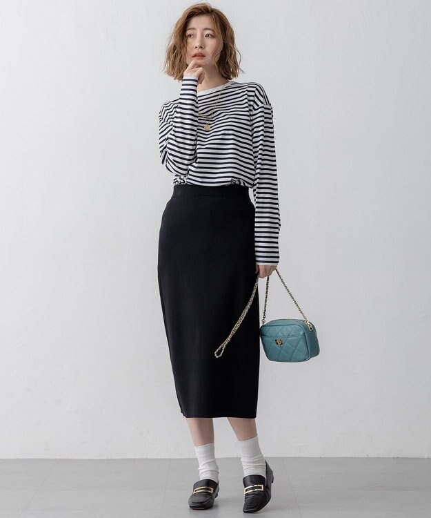 23区 【洗える】コンフォートストレッチ ニット タイト スカート ブラック系