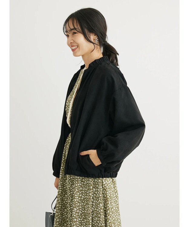 Green Parks スウェード調ギャザーブルゾン Black