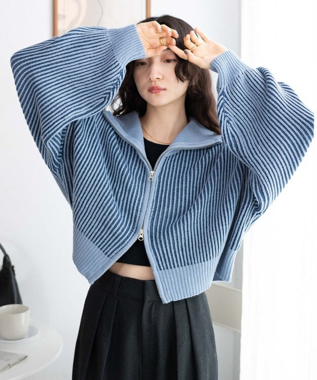 WEGO ダブルジップショートカーデ ブルー