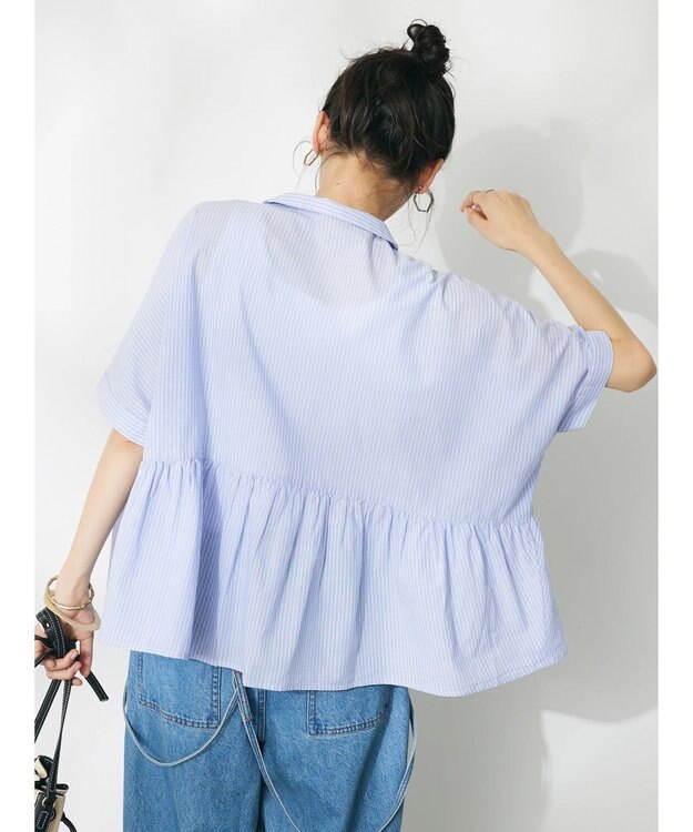 CRAFT STANDARD BOUTIQUE ペプラムブラウス Stripe Blue