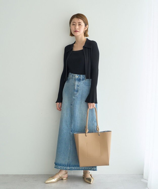 YECCA VECCA 【2点SET】キャミセット襟付きZIPカーディガン Black