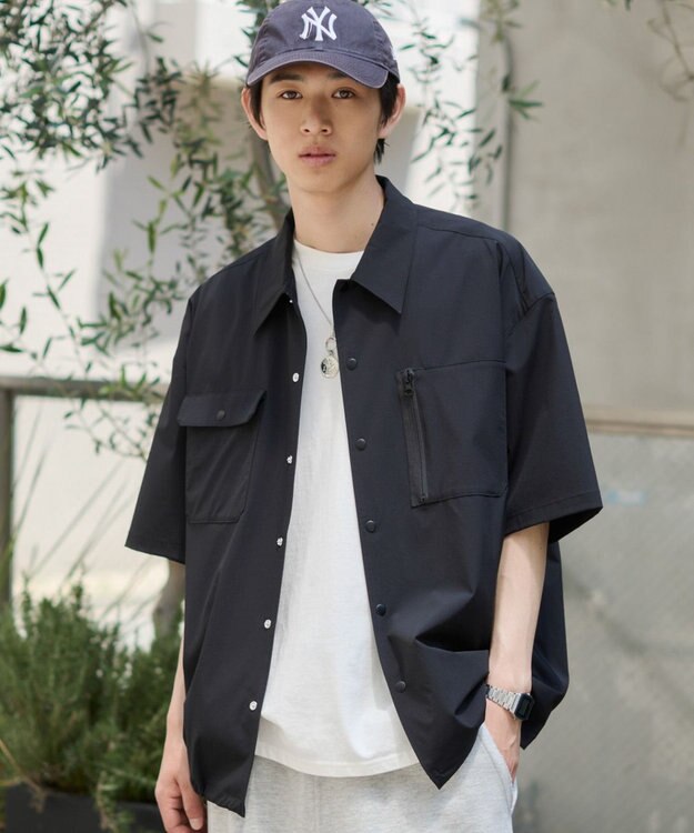 WEGO 【ユニセックス着用ITEM/MLサイズ展開/機能シャツ】リップストップシャツ（SS） ブラック