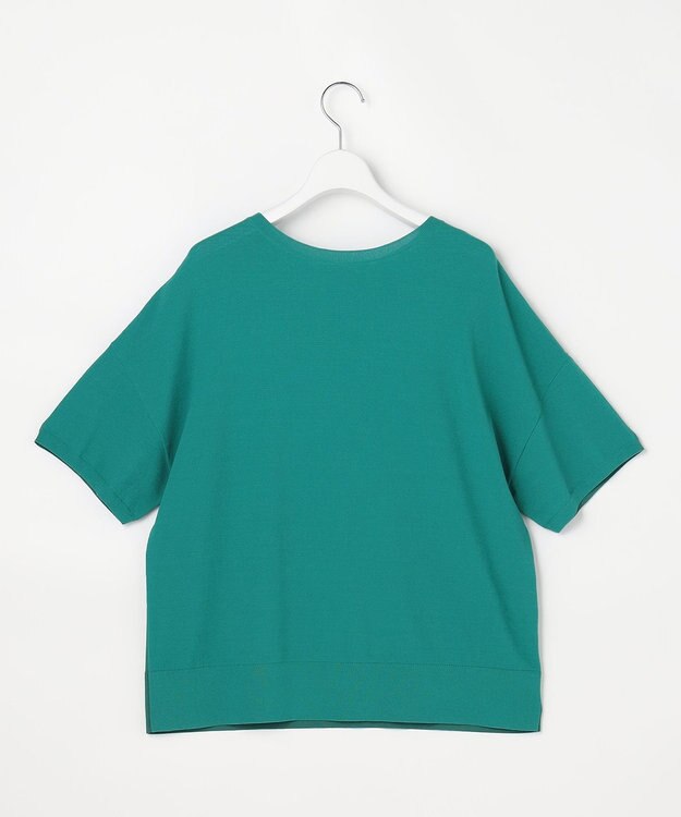 自由区 【大人のバイカラー】ライトクレープストレッチ プルオーバー エメラルド×Dエメラルド