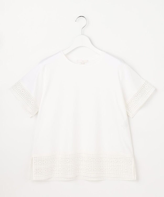自由区 ナチュラルコットンハイゲージレースドッキング Tシャツ オフ