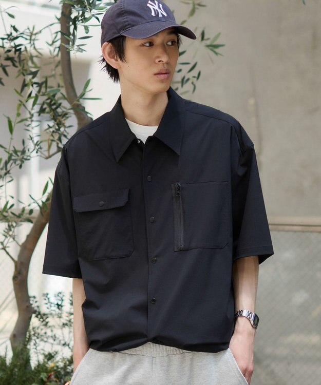 WEGO 【ユニセックス着用ITEM/MLサイズ展開/機能シャツ】リップストップシャツ（SS） ブラック