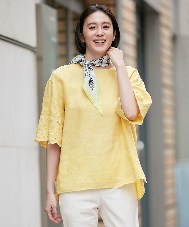 自由区 シルクプリント スカーフ イエロー系1