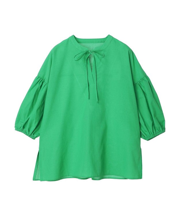 Green Parks 綿麻混紐付きデザインブラウス Green
