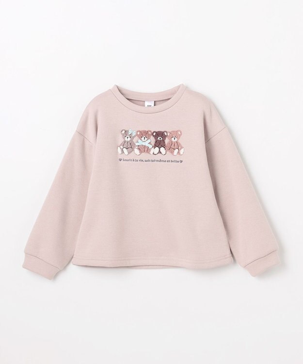 ANY KIDS なかよしサガラ刺繍 裏シャギー トレーナー ベージュ×クマ