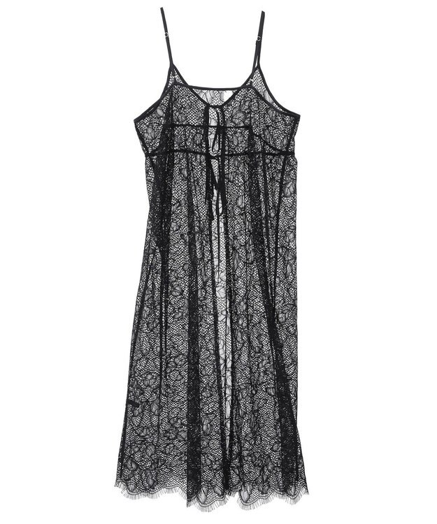 YECCA VECCA リーフ柄レースキャミワンピース Black