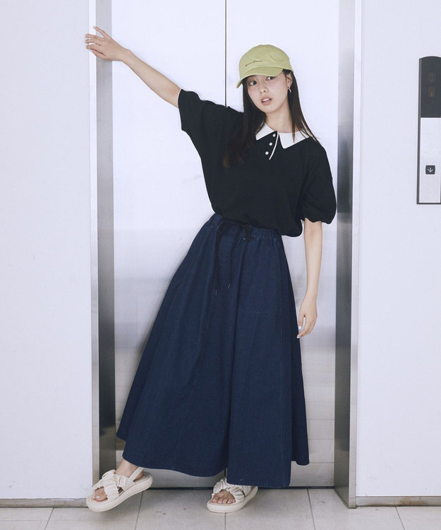 earth music&ecology バイカラーポロニット Black