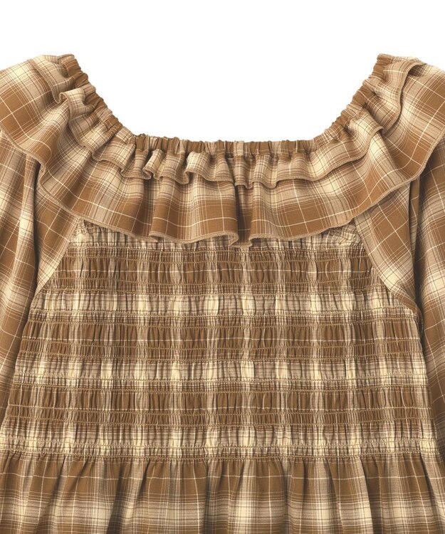 earth music&ecology 【予約】チェックシャーリングブラウス キャメル