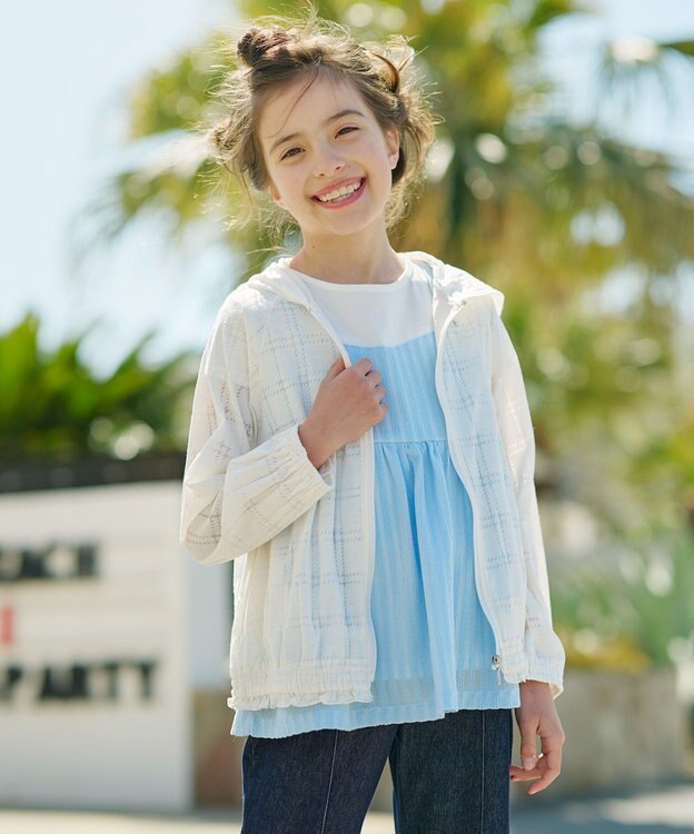 組曲 KIDS 【110-140㎝】【UVケア】オパールチェック パーカー オフホワイト系